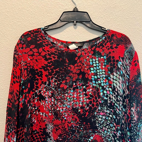 Carol Turner Semi Sheer Tunic Top Multicolor Snakeskin Print Shark Bite Hem L - Picture 4 of 6